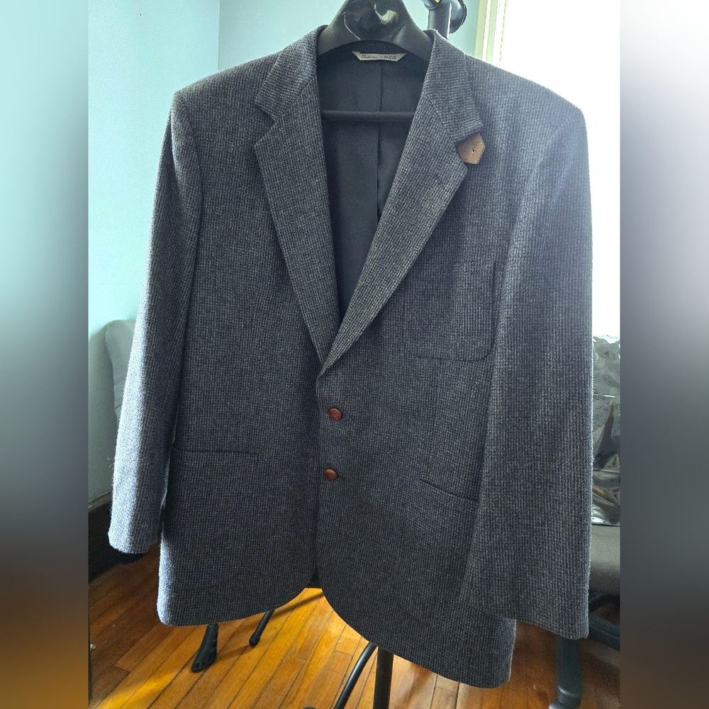 Vintage Hunt Club Mens Blue/Gray Wool Tweed Sport Coat
